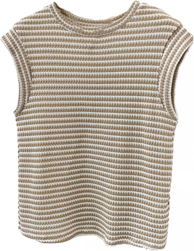 MakeMeChic Girl's Striped Sweater Vest Crew Neck Sleeveless Y2K Summer Knitted Tank Tops - Image 1
